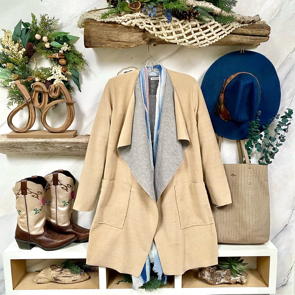 Cozy Soft double layer open front long boho cardigan w cottage/cabin vibe